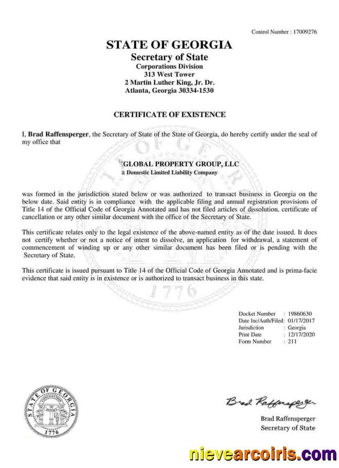 USA Georgia certificate of good standing